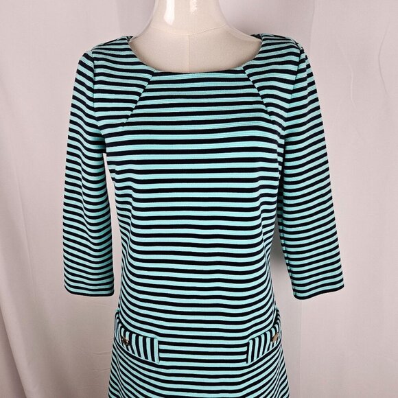 Lilly Pulitzer Charlene Striped Shift Dress Medium Blue Green Stretch - Picture 6 of 12